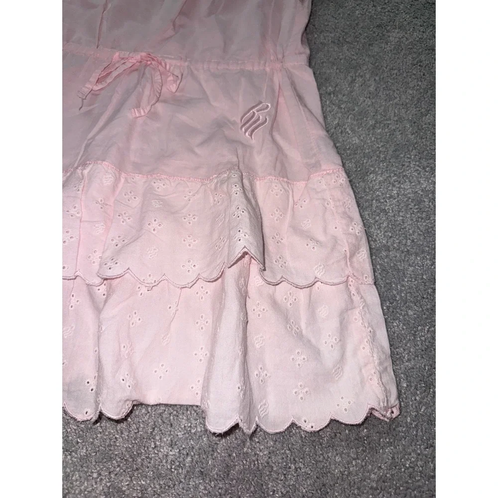 Rocawear Girls Pink Eyelet Tiered Dress Size L 12/14 Cotton Scalloped Hem